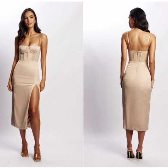 MESHKI Corset Midi Dress - Champagne - Picture 3 of 3